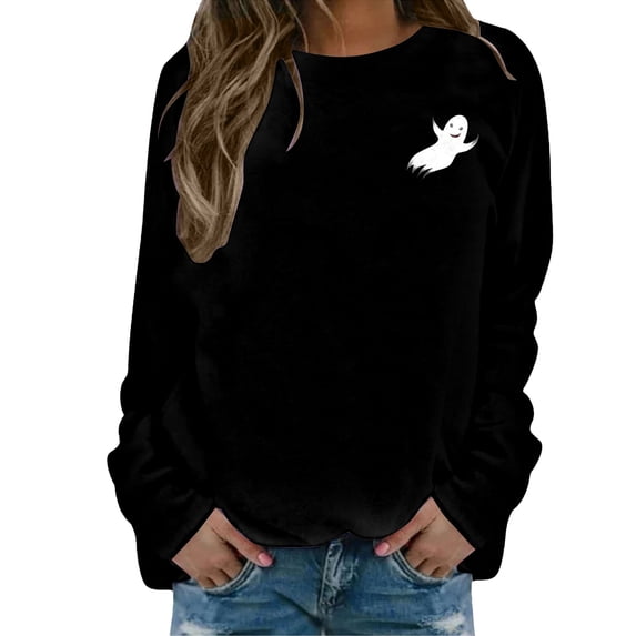 Gsakboxl Sweaters for 2026 Women Halloween Sweatshi Comfortable Long Sleeve Hoodless Pullover 2D Holiday Print Casual Loose Fit Athletic Daily Sportswear Tops Fall