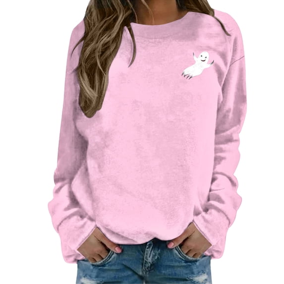 Gsakboxl Sweaters for 2026 Women Halloween Sweatshi Comfortable Long Sleeve Hoodless Pullover 2D Holiday Print Casual Loose Fit Athletic Daily Sportswear Tops Fall