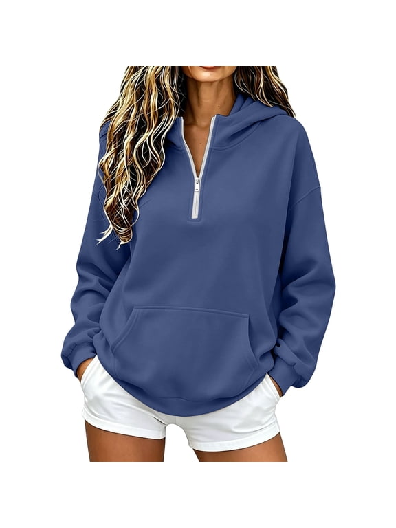 Sweatshirt for Women 2026 Women Half Turtleneck Full Zip Oversized Long Sleeve Hooded Jacket, Fall Winter Warm Sweatshirt With Side Pockets