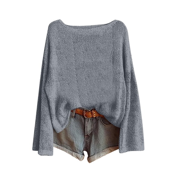 Gsakboxl Sweatshirt for Women Solid Boat Neck Long Sleeve Loose Knit Pullover Sweater, Soft Basic Casual Fall Travel Top