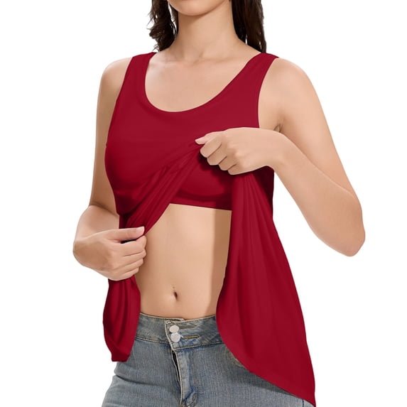Gsakboxl Tank Tops Women Built-In Bra Flowy Pleated Sling Tank Top Elegant Loose Sleeveless Camisole Lightweight Breathable Summer Daily Dating Layering Vest Red 3XL