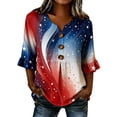 thumbnail image 1 of Gsakboxl Tops for Women Casual Independence Day American Flag Star Pattern Notch V Neck 3/4 Sleeve Peplum Hem Patriotic Blouse Fashion Daily Top Red 3XL, 1 of 4