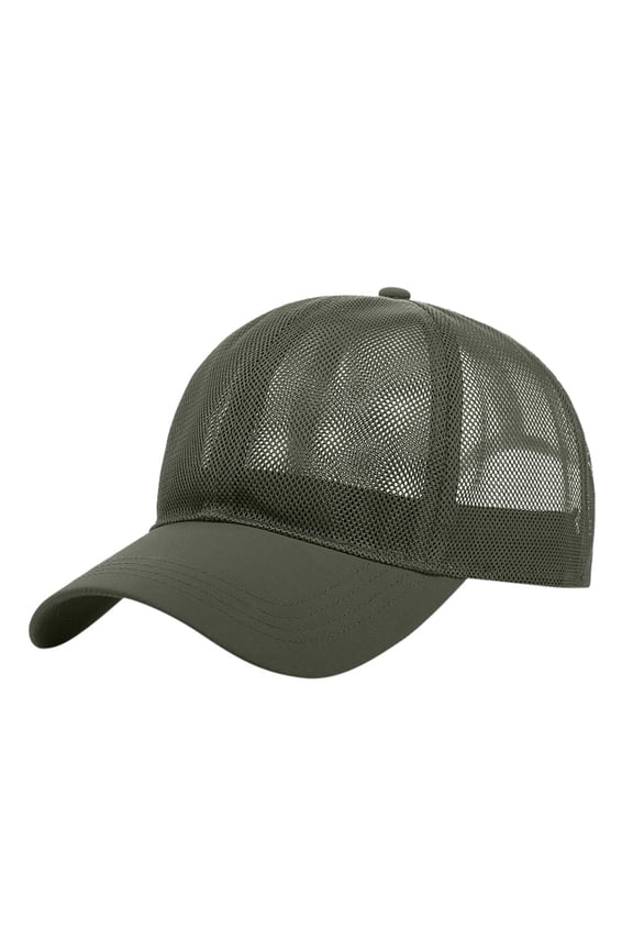 Trucker Hat Unisex Couple Solid Full Mesh Adjustable Tie Dye Baseball Cap Outdoor UV Protection Sun Visor Hip Hop Street Style Curved Brim Hat Army Green
