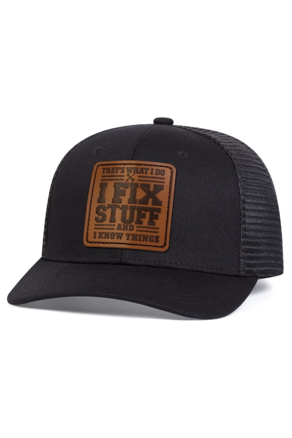Trucker Hat Unisex Leather Label Printed Mesh Back Baseball Cap Personalized Breathable Outdoor Sun Visor Hat Fashion Driving Accessory For Men Women Black