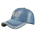 thumbnail image 1 of Gsakboxl Trucker Hat Unisex Solid Color Denim Baseball Cap Retro Washed Distressed Hat With Rhinestone Inlay Sparkling Peaked Cap Casual Sun Hat for Men Women Daily Outdoor, 1 of 5