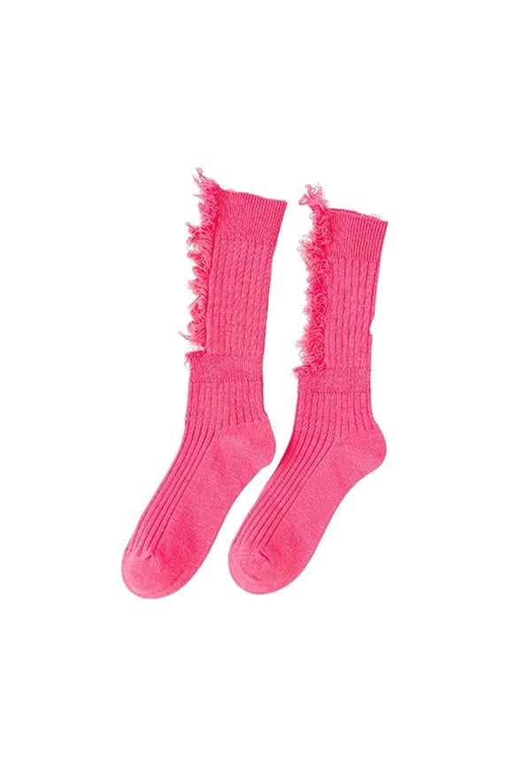 Under $10 Socks for Women Women Shabby Ripped Hole Crew Socks, Fluorescent Solid Color Ribbed Knit Long Tube Skateboard Socks for Streetwear