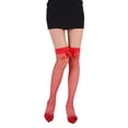 thumbnail image 1 of Gsakboxl Women Bow Decor Thigh High Fishnet Stockings Stretchy Mesh Over‑The‑Knee Socks Fashion Hollow Out Long Hosiery For Daily Party Club Wear, 1 of 2