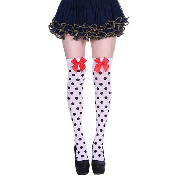 Gsakboxl Women Bow Decor Thigh High Stockings Stretchy Sheer Over The Knee Long Hosiery Fashion Printed Socks For Daily Party Dress Up Wear