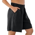 thumbnail image 1 of Gsakboxl Women Shorts Women Plus Size Solid Cotton Linen High Waist Wide Leg Knee-Length Five-Point Casual Shorts With Pockets Black, 1 of 5