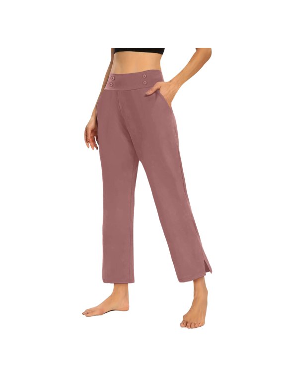 Women's Pants Women High Waist Split Hem Crop Summer Casual Stretch Yoga Dress Work Slacks Pink XXL
