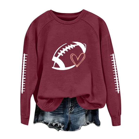 Gsakboxl Women's Tops, Tees & Blouses Women Fashion Crewneck Sweatshirt With Football Heart Graphic Striped Long Sleeves Loose Fit No Hood Casual Pullover Tops Ideal For Game Day Autumn