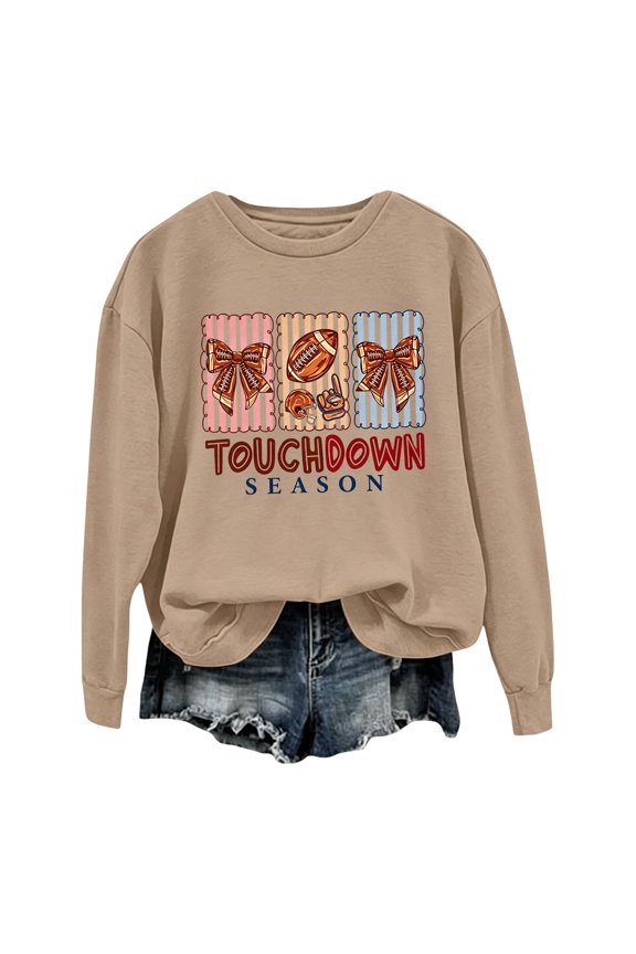 Women's Tops, Tees & Blouses Women Funny Letter Football Graphic Long Sleeve Pullover Sweatshirt Loose Fit No Hood Casual Fan Tops For Back To School Day Daily Vacation Outfits for Women