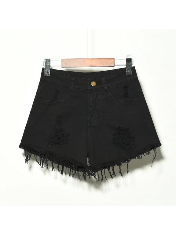 Womens Shorts Summer Women Plus Size Ripped Raw Hem Denim Shorts Trendy Preppy Style Casual Going Out Jean Shorts For Teen Girls Daily Streetwear Black