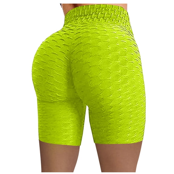 Gsakboxl Womens Shorts Women Solid Bubble Crinkle High Waist Hip Stretch Fitness Running Yoga Biker Shorts Green XXL