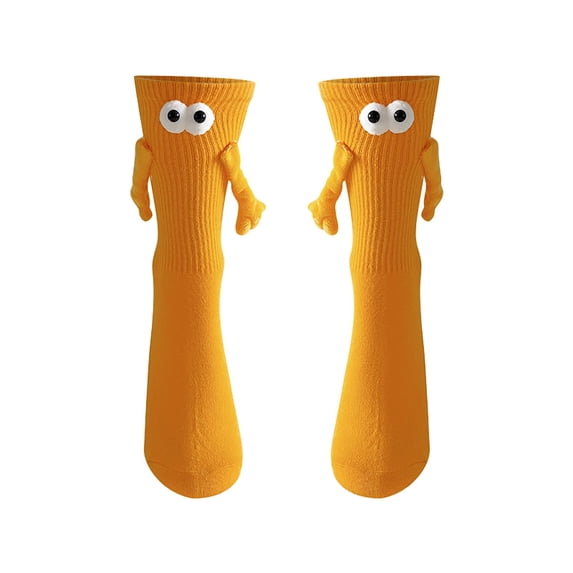 Gsakboxl Womens Socks Couple Magnetic Holding Hands Design Mid Calf Socks Cute Fluffy Pile Casual Socks For Women Orange