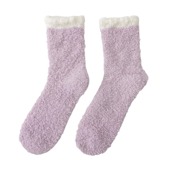 Gsakboxl Womens Socks Women Anti-Slip Grips Fluffy Coral Fleece Socks Winter Cozy Sleeping Floor Thermal Socks Violet