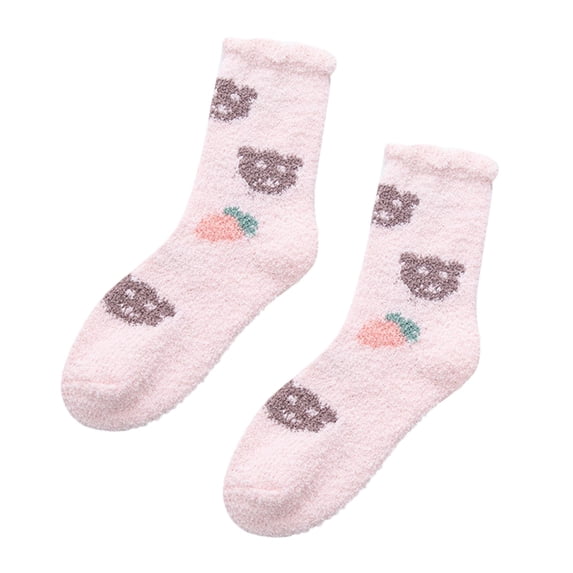 Gsakboxl Womens Socks Women Cute Novelty Print Fleece Lined Floor Socks Fluffy Coral Plush Thermal Indoor Sleeping Hosiery F