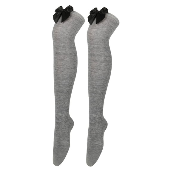 Gsakboxl Womens Socks Women Solid Bowknot Decor Over Knee Thigh High Socks Long Stockings For Christmas Holiday Cosplay Party A
