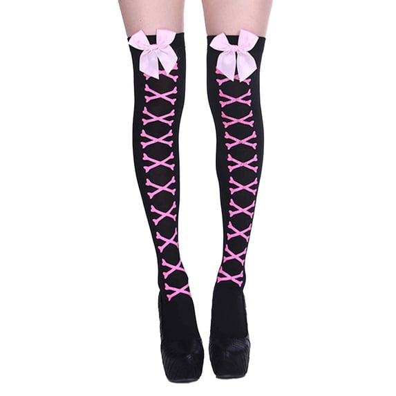 Gsakboxl Womens Socks Women Striped Over Knee Thigh High Socks With Strawberry Bowknot Decor Holiday Long Stockings For Christmas Halloween Daily I