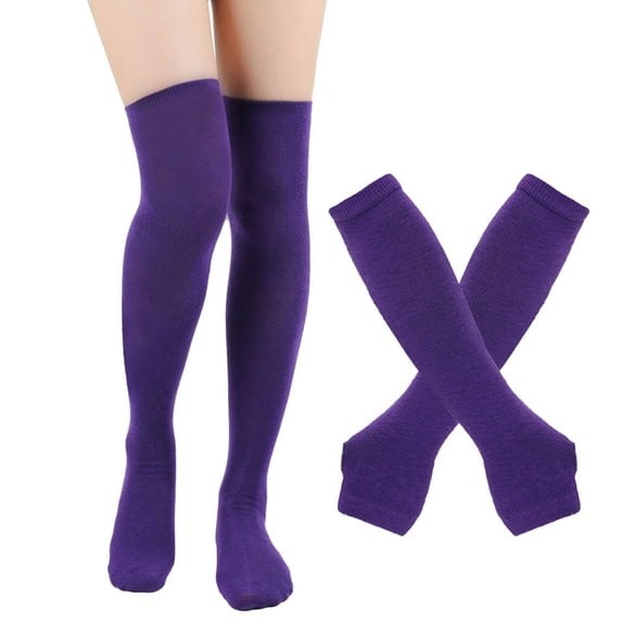 Gsakboxl Womens Socks Women Striped Socks & Matching Gloves 2 In 1 Set Halloween Christmas Festive Warm Kit Violet