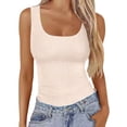 thumbnail image 1 of Gsakboxl Womens Summer Tops Women Square Neck Ribbed Knit Cropped Sleeveless Tank Top Trendy Slim Fit Summer Casual Basic Tee Camisole Beige L, 1 of 6