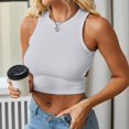 thumbnail image 1 of Gsakboxl Womens Summer Tops Women Summer Ribbed Knit Crop Tank Top Cutout Sleeveless Crewneck Racerback Slim Fit Breathable Fashion Cami White, 1 of 7