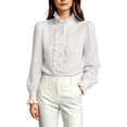 thumbnail image 1 of Gsakboxl Womens Summer Tops Womens Ruffled Long Sleeve Shirt Elegant Button Down Blouse with Ruffle Trim on Neckline Chic Casual Top for Spring and Autumn L, 1 of 7