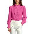 thumbnail image 1 of Gsakboxl Womens Summer Tops Womens Ruffled Long Sleeve Shirt Elegant Button Down Blouse with Ruffle Trim on Neckline Chic Casual Top for Spring and Autumn S, 1 of 7