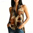thumbnail image 1 of Gsakboxl Womens Tank Tops 2026 Fashion Women Halter Off Shoulder Geometric Color Block Printed V Neck Loose Sleeveless Tank Top Summer Casual Camisole For Daily Street Outfit A L, 1 of 10