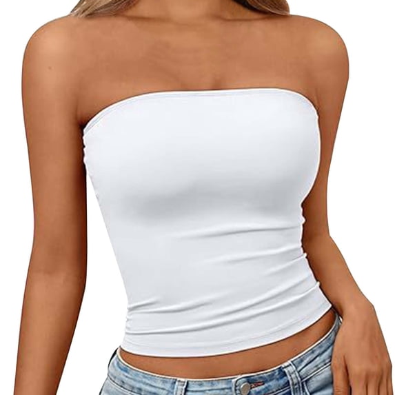 Gsakboxl Womens Tank Tops 2026 New Independent Station Women Strapless Tube Top Slim Fit Sleeveless Crop Camisole Basic No Shoulder Elegant Fashion Summer Daily Layering Blouse White S