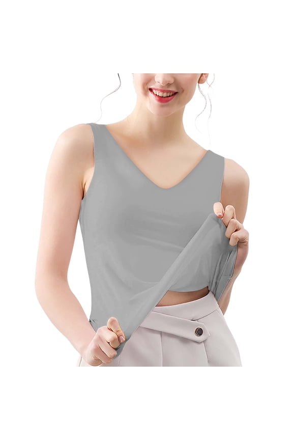 Womens Tank Tops Women Loose Fit Seamless Ice Silk V Neck Sleeveless Tank Tops Soft Cooling Breathable Base Layer Undergarment Light Thin Summer Inner Shirts For Casual Daily Grey XXL