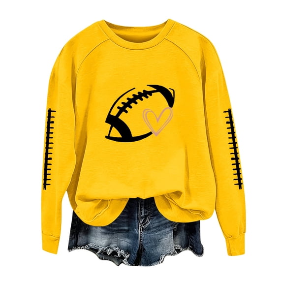Gsakboxl Womens Tops Women Fashion Crewneck Sweatshirt With Football Heart Graphic Striped Long Sleeves Loose Fit No Hood Casual Pullover Tops Ideal For Game Day Autumn Women Clothing