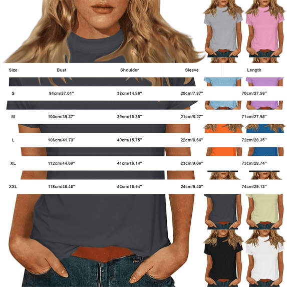 Gsakboxl Womens Tops Women Solid Mock Neck Short Sleeve Casual Blouse Slim Fit Basic Tee Top Pink S