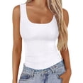 thumbnail image 1 of Gsakboxl Womens Tops Women Square Neck Ribbed Knit Cropped Sleeveless Tank Top Trendy Slim Fit Summer Casual Basic Tee Camisole White M, 1 of 6
