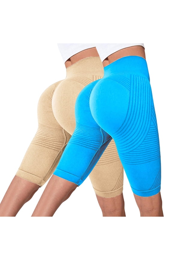 Yoga Pants Women Women 2 Pack High Waist Seamless Textured Compression Tight Peach Butt Lifting Yoga Workout Biker Shorts Sky Blue L