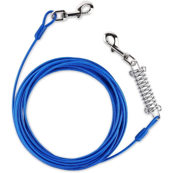 Gseagtia 30 ft Tie Out Cable for Dog with Durable Spring and Metal Swivel Hooks for Outdoor, Yard and Camping, Rust- Proof Training Tether for Small to Medium Dogs Up to 120