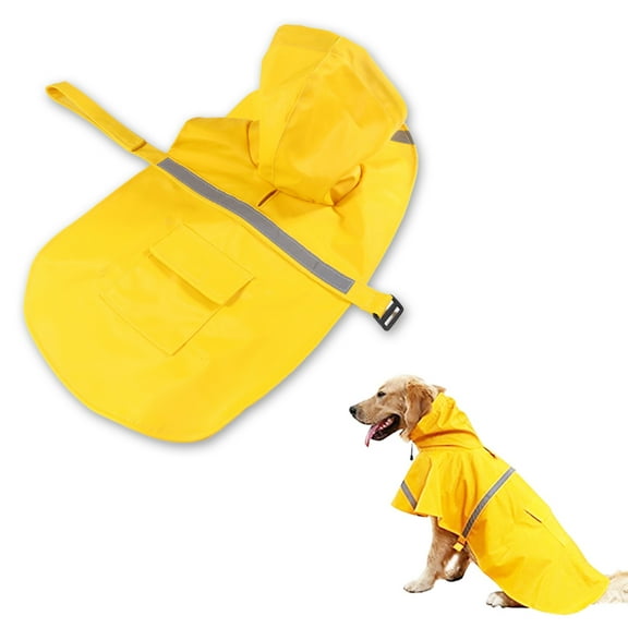 Gseagtia Dog Raincoat with Adjustable Belly Strap and Leash Hole - Hoodie with Reflective Strip - Waterproof Slicker Lightweight Breathable Rain Poncho Jacket