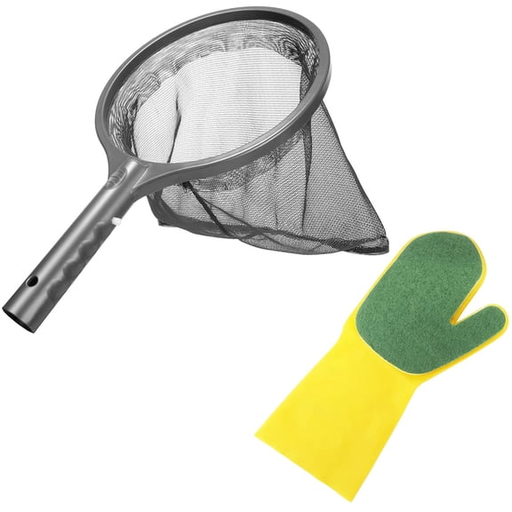 Gseagtia Pool Cleaning Kit, 3PCS Hot Tub Accessories Spa Maintenance Kit with Pool Skimmer Net, Scrub Brush & Sponge Glove for Swimming Pools Hot Tubs Spas