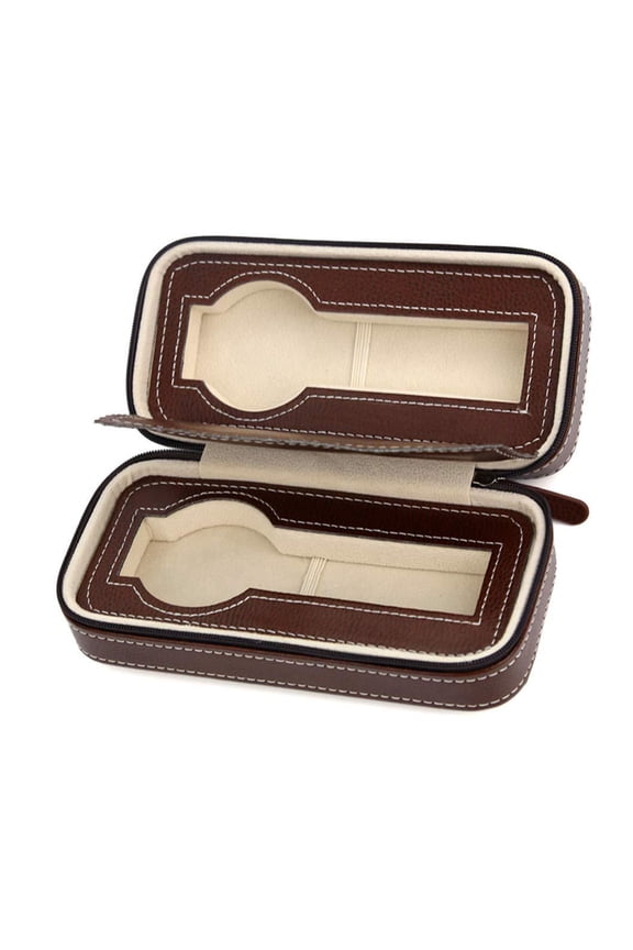 Watch Box Portable Zipper Design Simple Fashionable Watch Storage Oganizer Watch Case Brown 2 Slots