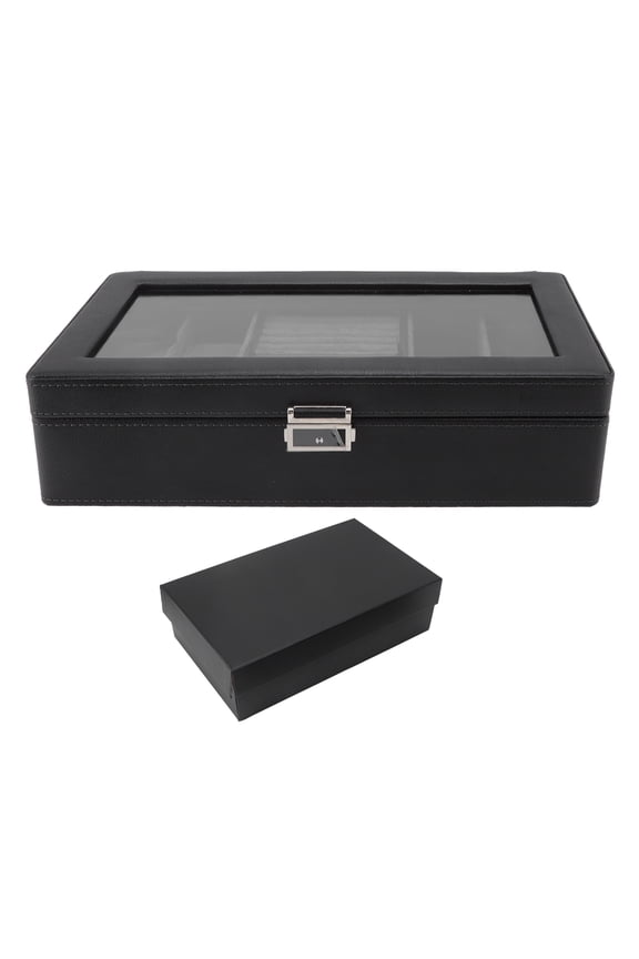 Watch Display Case Lockable Soft Lining Watch Jewelry Storage Box with Clear Lid for Bracelets Rings Cufflinks