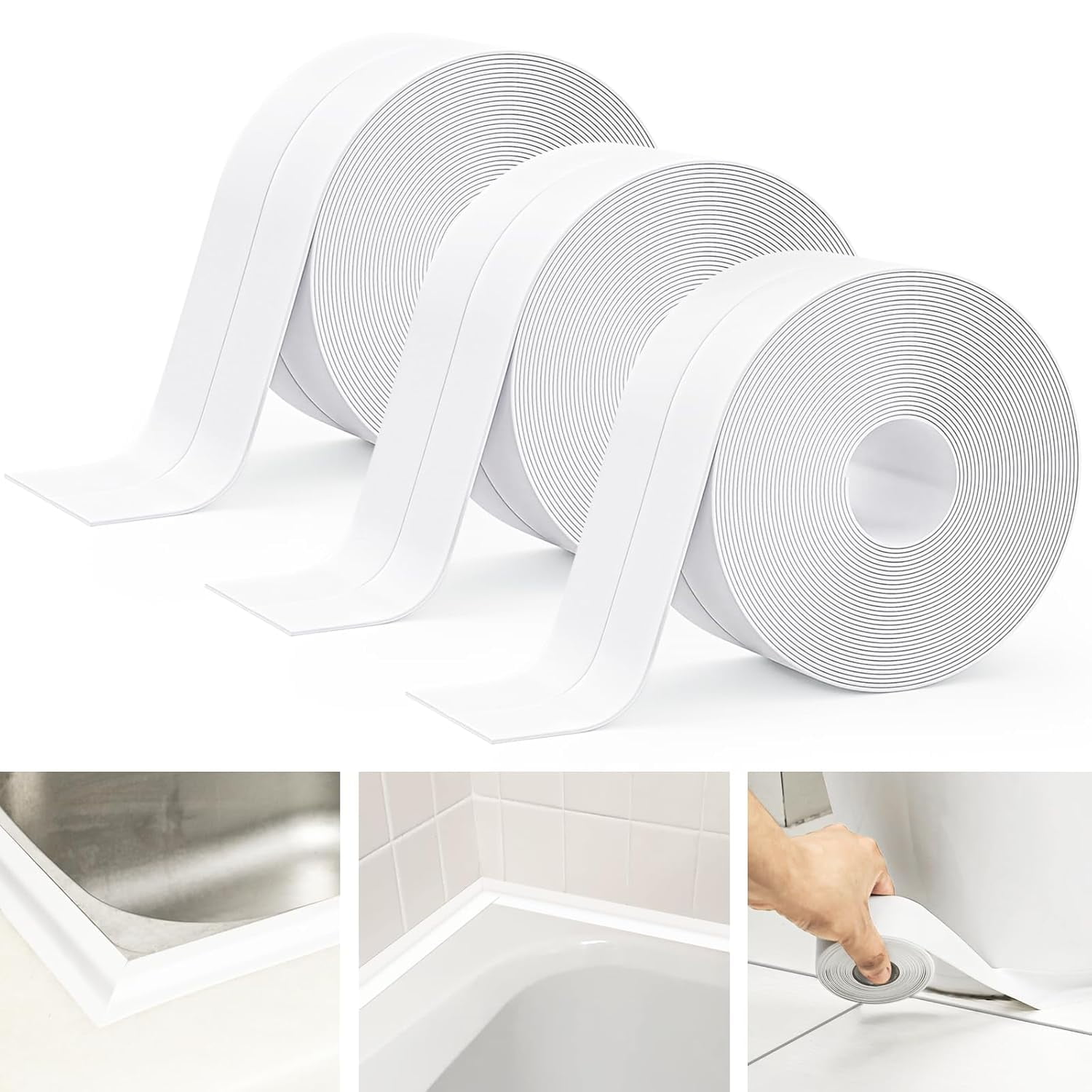 Gshe Iit Caulk Strip, 2 Pack 1.5' x 10.5Ft Caulk Strip for Bathtub Self Adhesive Caulk Tape ...