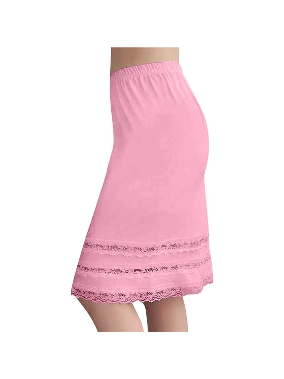 Half Slips for Women Underskirt Lace Trim Knee Length Petticoat Solid Elastic Waist Casual Skirt