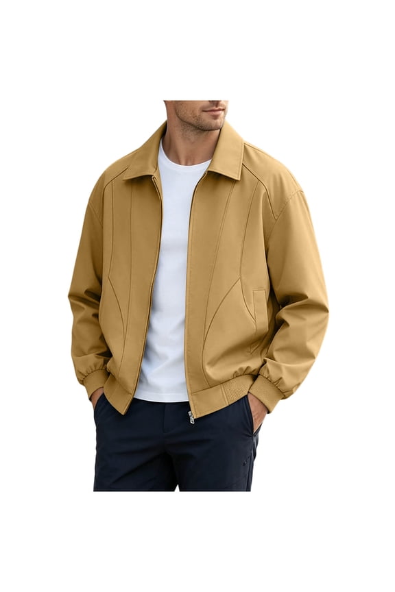 Jackets for Men Turndown Collar Solid Color Loose Comfortable Jackets Zip Up Long Sleeve Casual Top