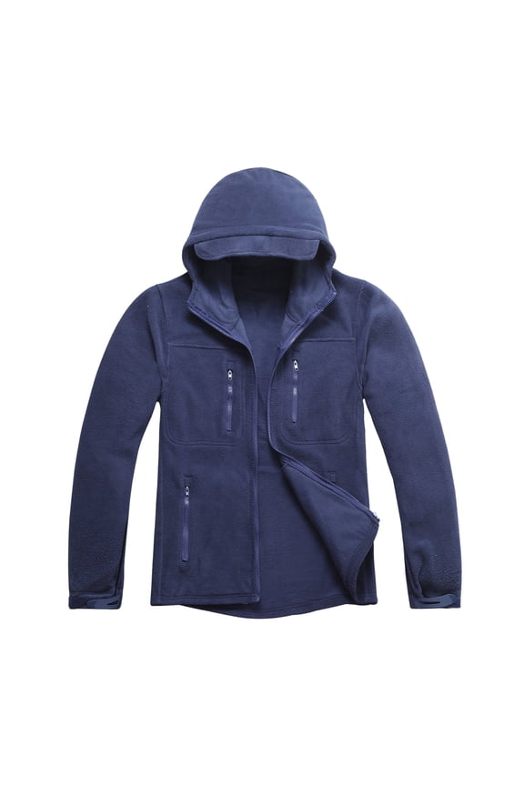 Mens Hooded Jackets Solid Color Loose Fleece Full Zip Jacket With Pockets Long Sleeve Casual Outerwear
