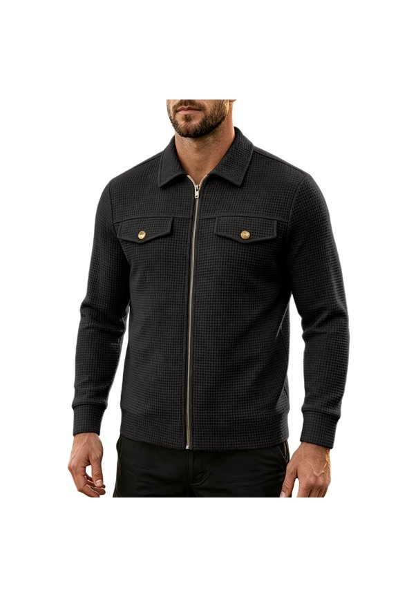 Mens Jackets Solid Color Long Sleeve Turndown Collar Jacket Zip Up Multiple Pockets Fashion Top