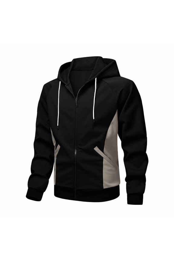 Mens Sweatshirt Jacket Long Sleeve Hooded Zip Up Top With Pockets Drawstring Sports Jackets