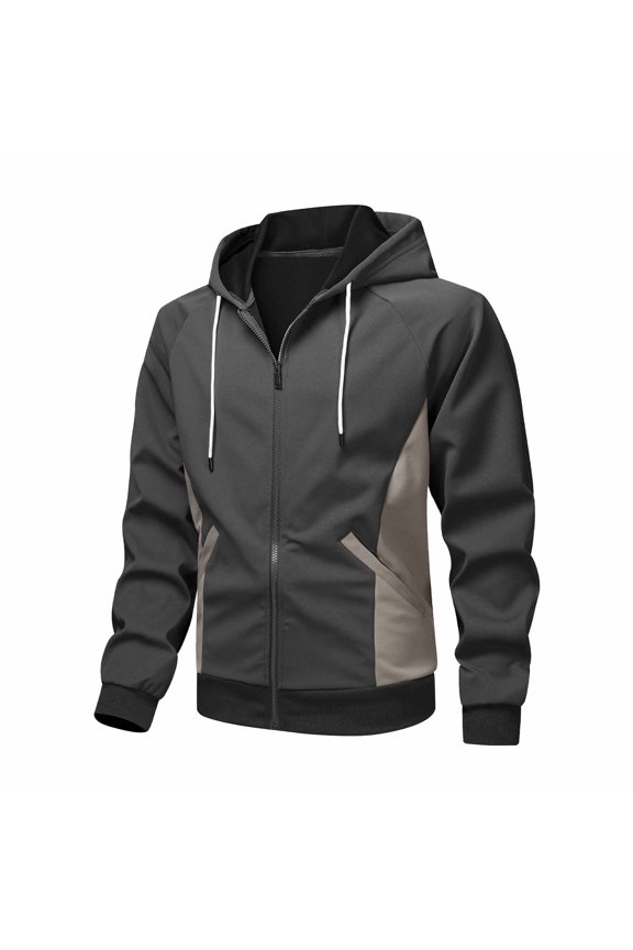 Mens Sweatshirt Jacket Long Sleeve Hooded Zip Up Top With Pockets Drawstring Sports Jackets