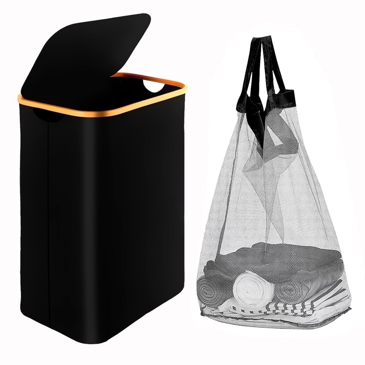 Gsluuk Laundry Basket with Lid (105L), Waterproof Clothes Hampers with Bamboo Handles, Collapsible Laundry Hamper with Removable Bag for Bedroom, and Bathroom