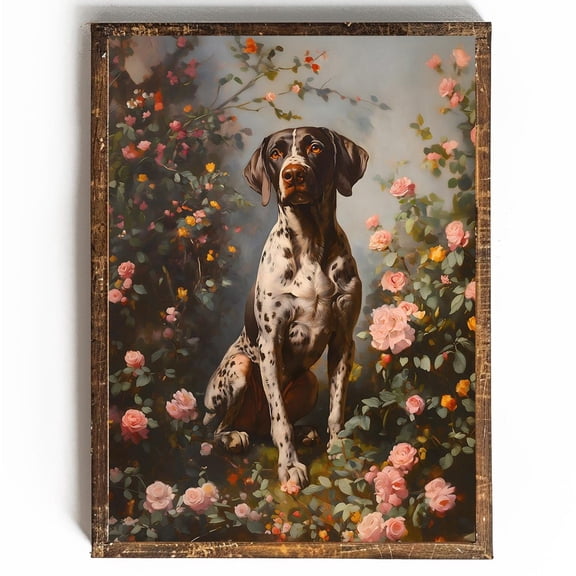 Gsp German Shorthaired Pointer Wall Art Vintage Dog Art Floral Dog Gsp Owner German Shorthaired Pointer, 16x24 UNFRAMED