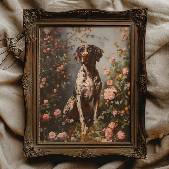 Gsp German Shorthaired Pointer Wall Art Vintage Dog Art Floral Dog Gsp Owner German Shorthaired Pointer, F038, 12x18 UNFRAMED